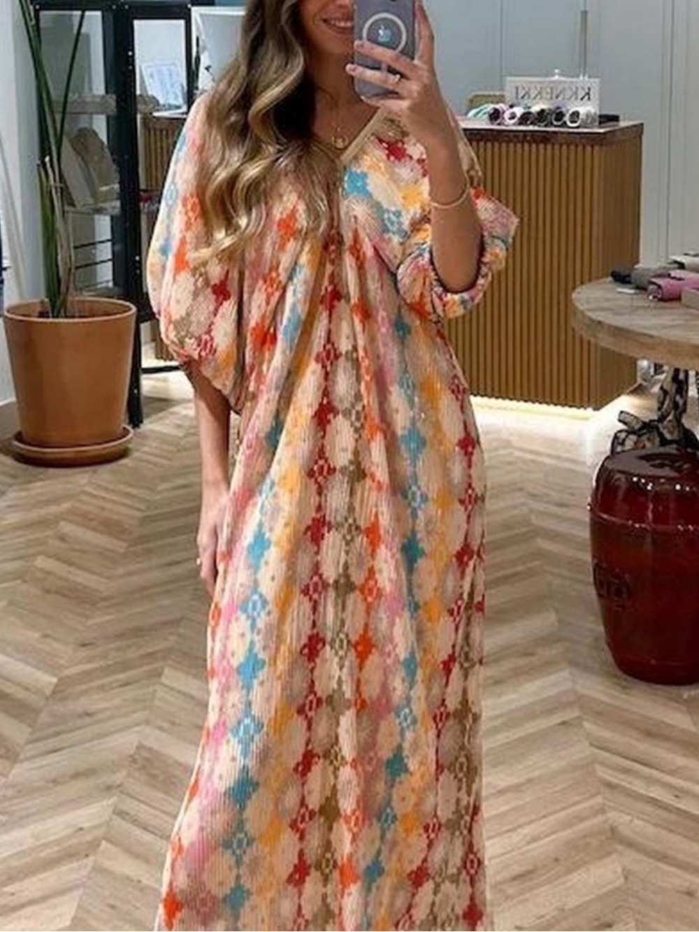 Commense Boho Dress in Multicolor Diamond Print